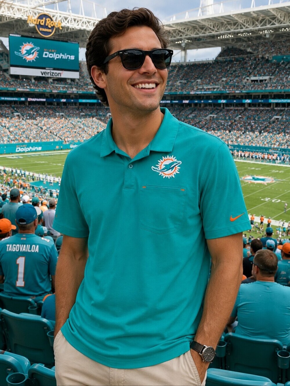 Nike Dri-FIT Miami Dolphins NFL On Field Polo Shirt Teal Orange Men’s Size S